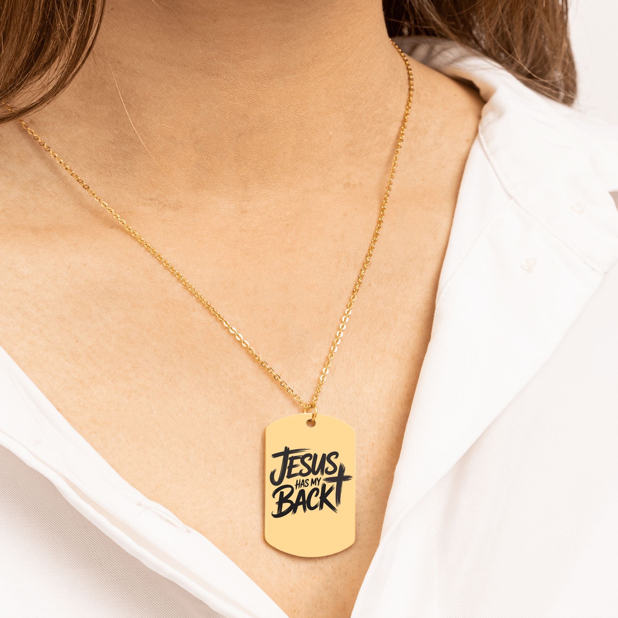 Jesus Has My Back Tag Necklace