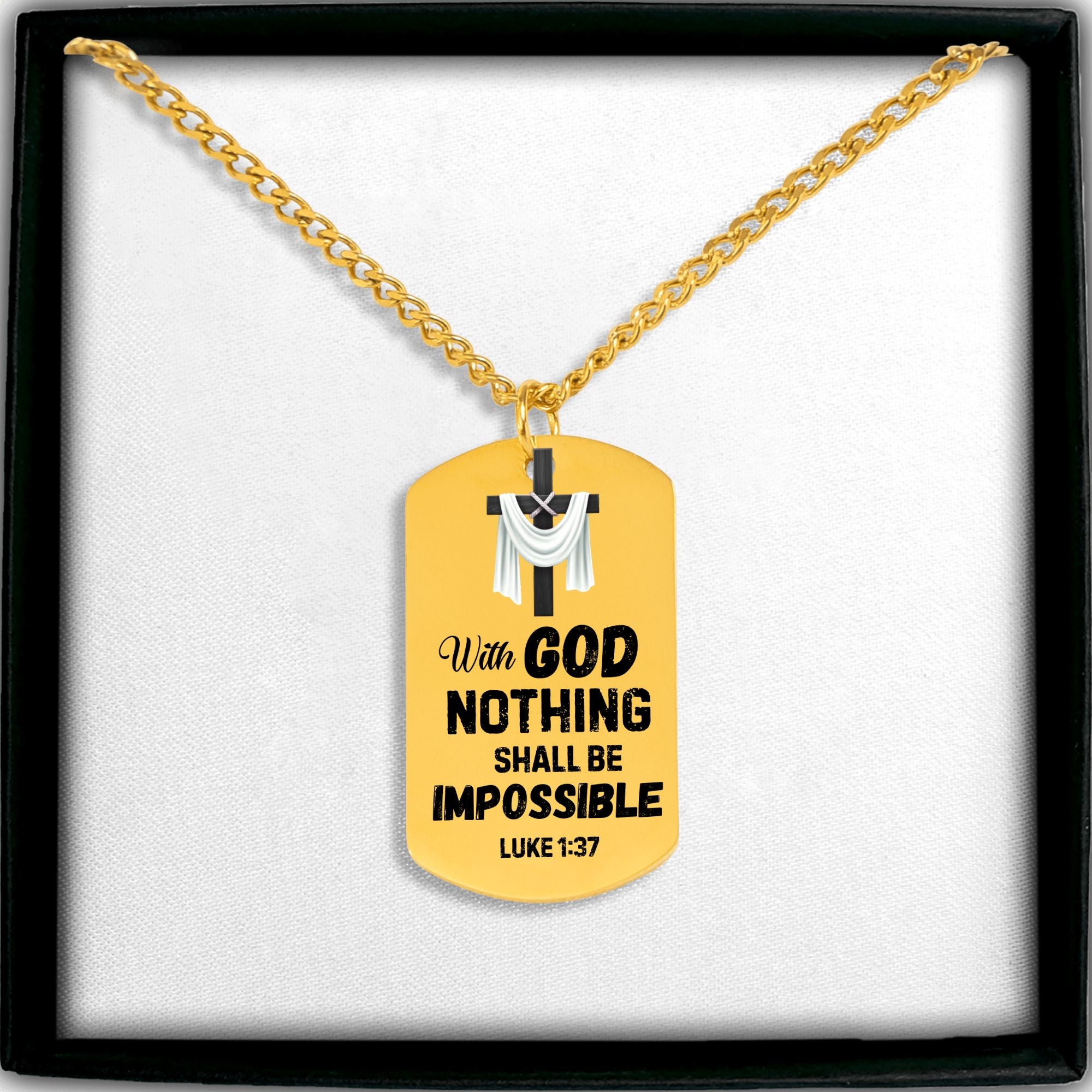 With God Nothing Shall Be Impossible Cuban Tag Necklace