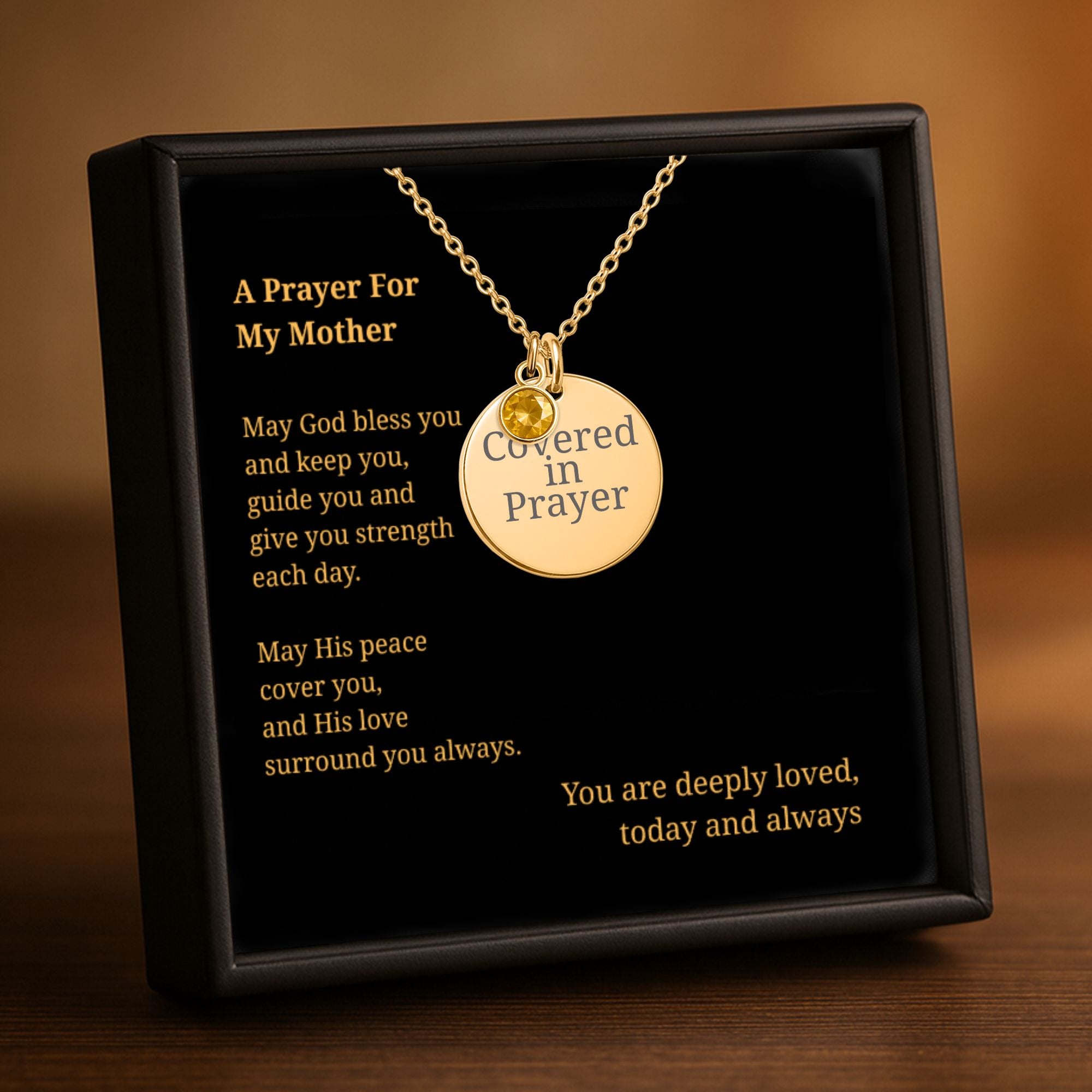 Covered in Prayer Coin Necklace for Mom with Birthstone,