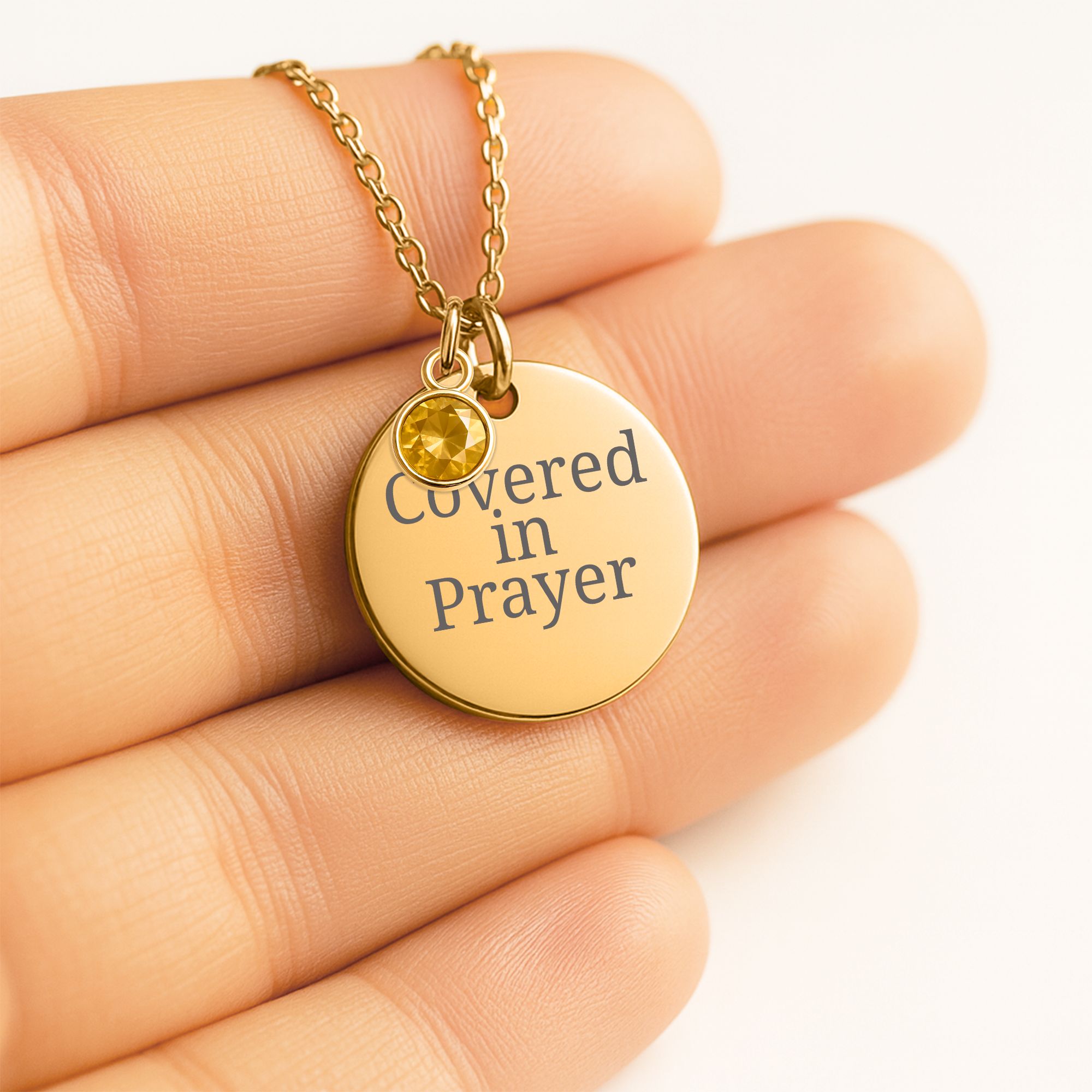 Covered in Prayer Coin Necklace for Mom with Birthstone,
