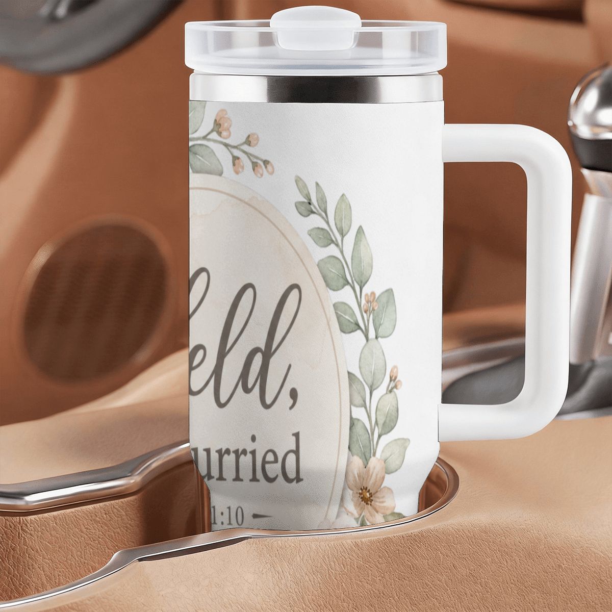 Held, Not Hurried 40 oz Floral Tumbler (Isaiah 41:10) – Christian Mom Encouragement Gift