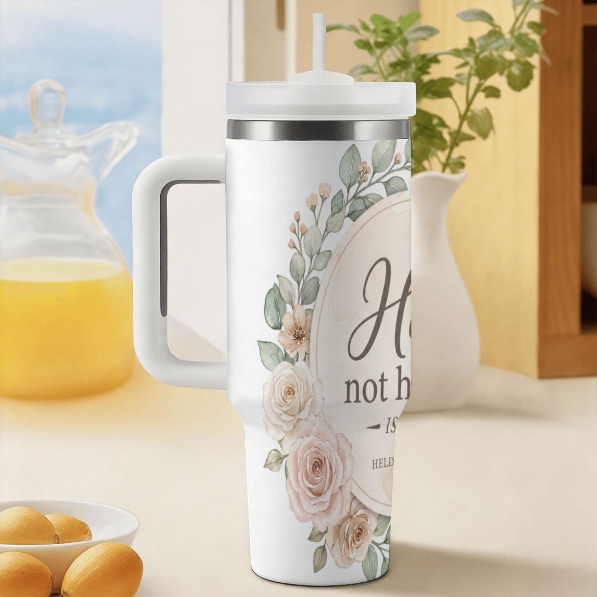Held, Not Hurried 40 oz Floral Tumbler (Isaiah 41:10) – Christian Mom Encouragement Gift