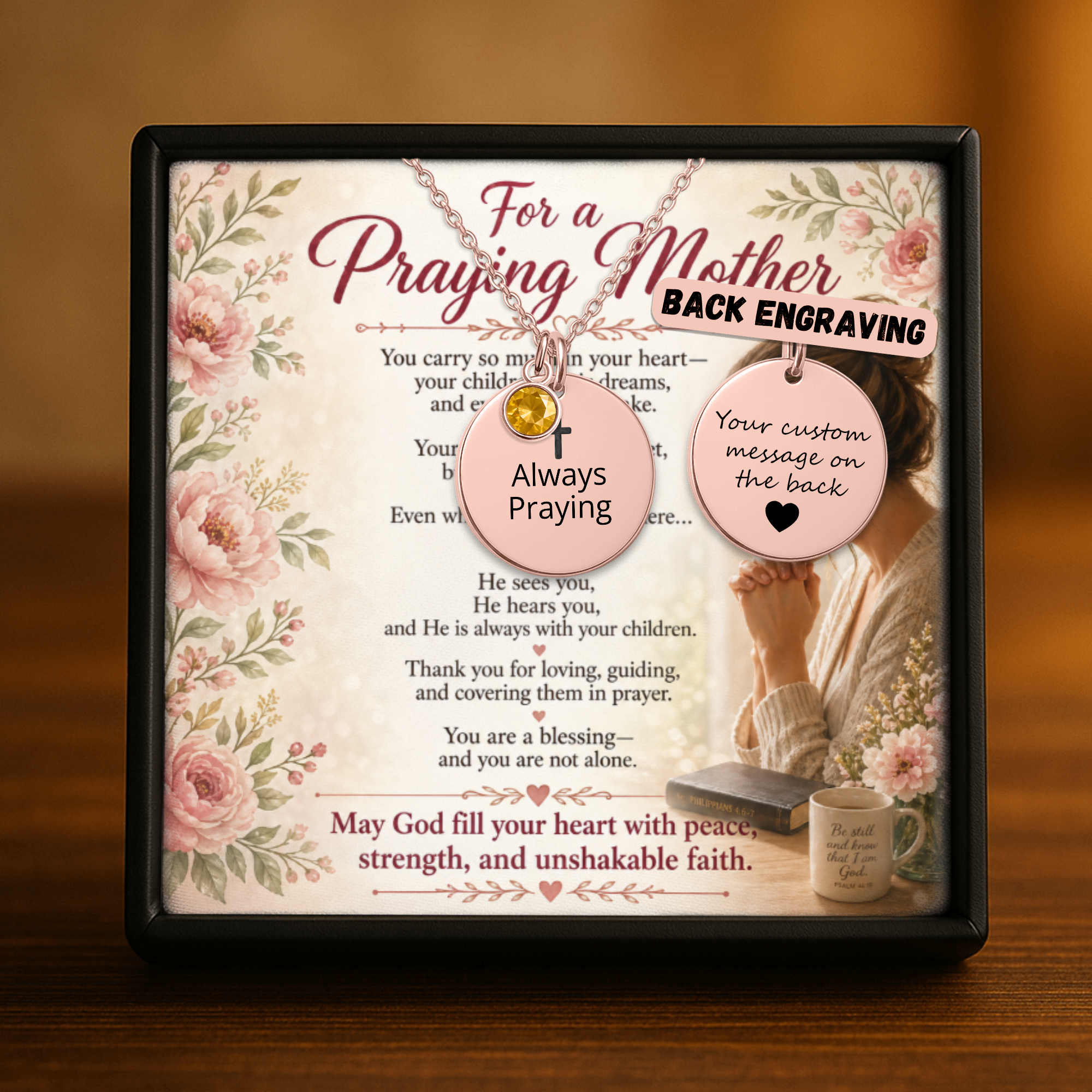 Always Praying Coin Necklace with Birthstone