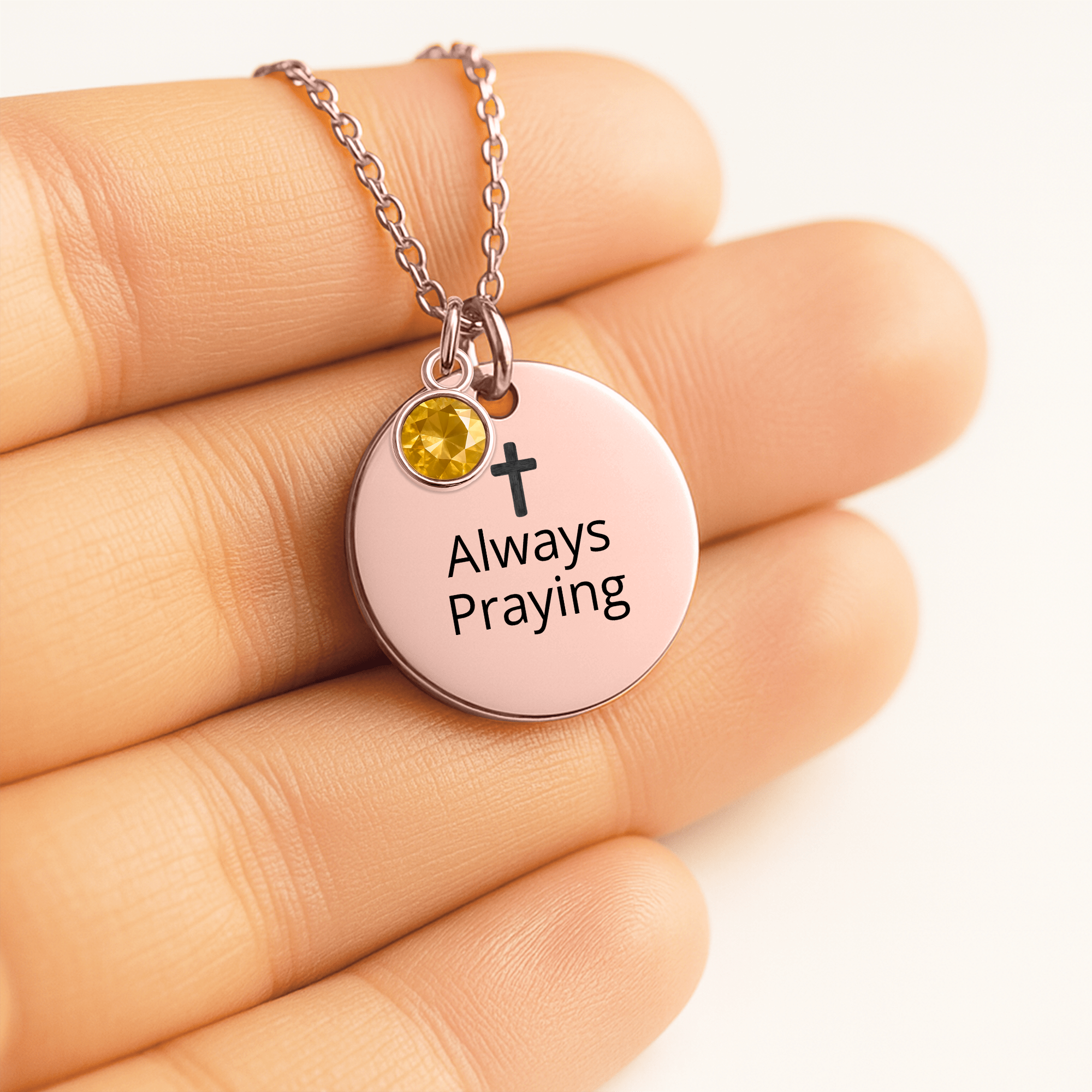 Always Praying Coin Necklace with Birthstone