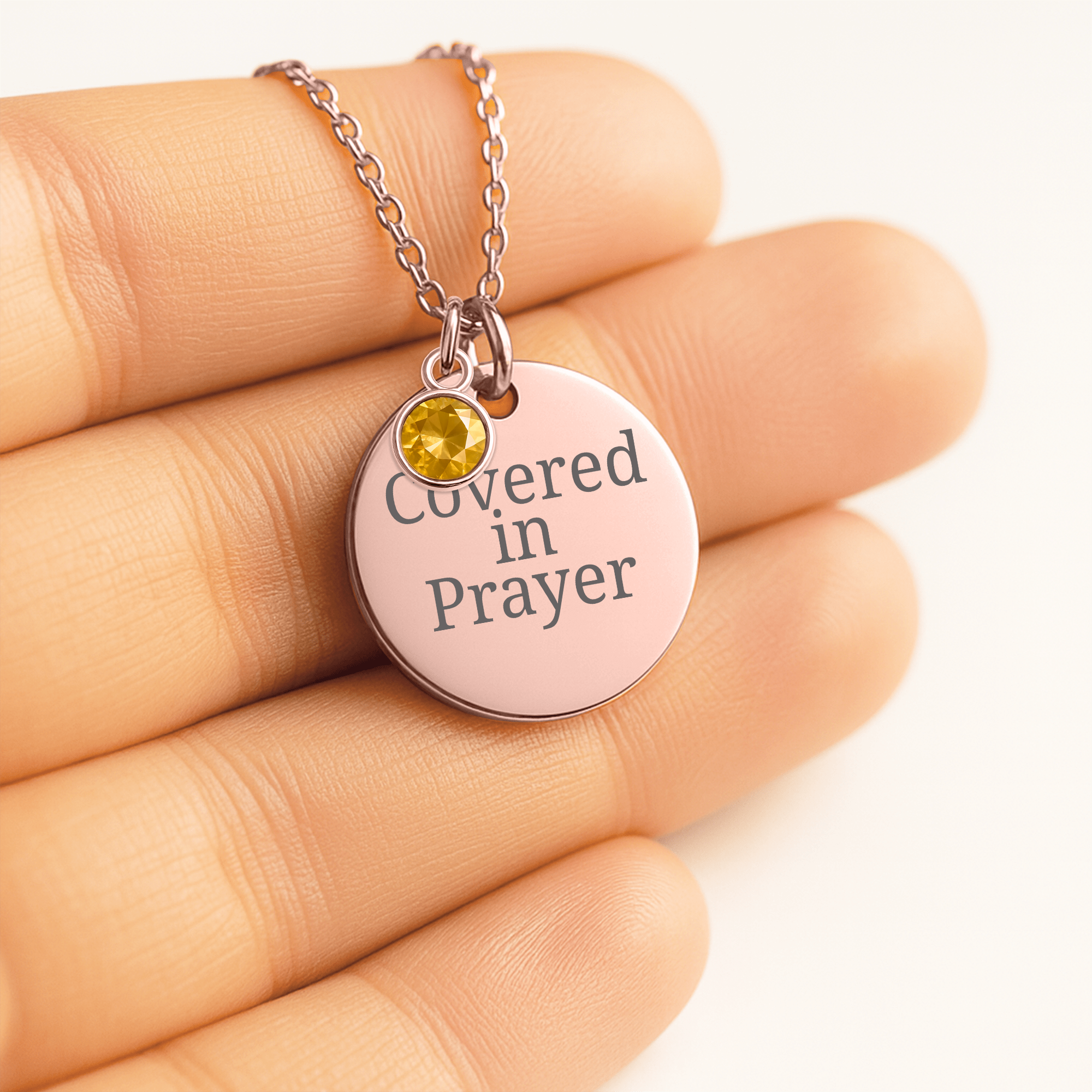 Covered in Prayer Coin Necklace for Mom with Birthstone,