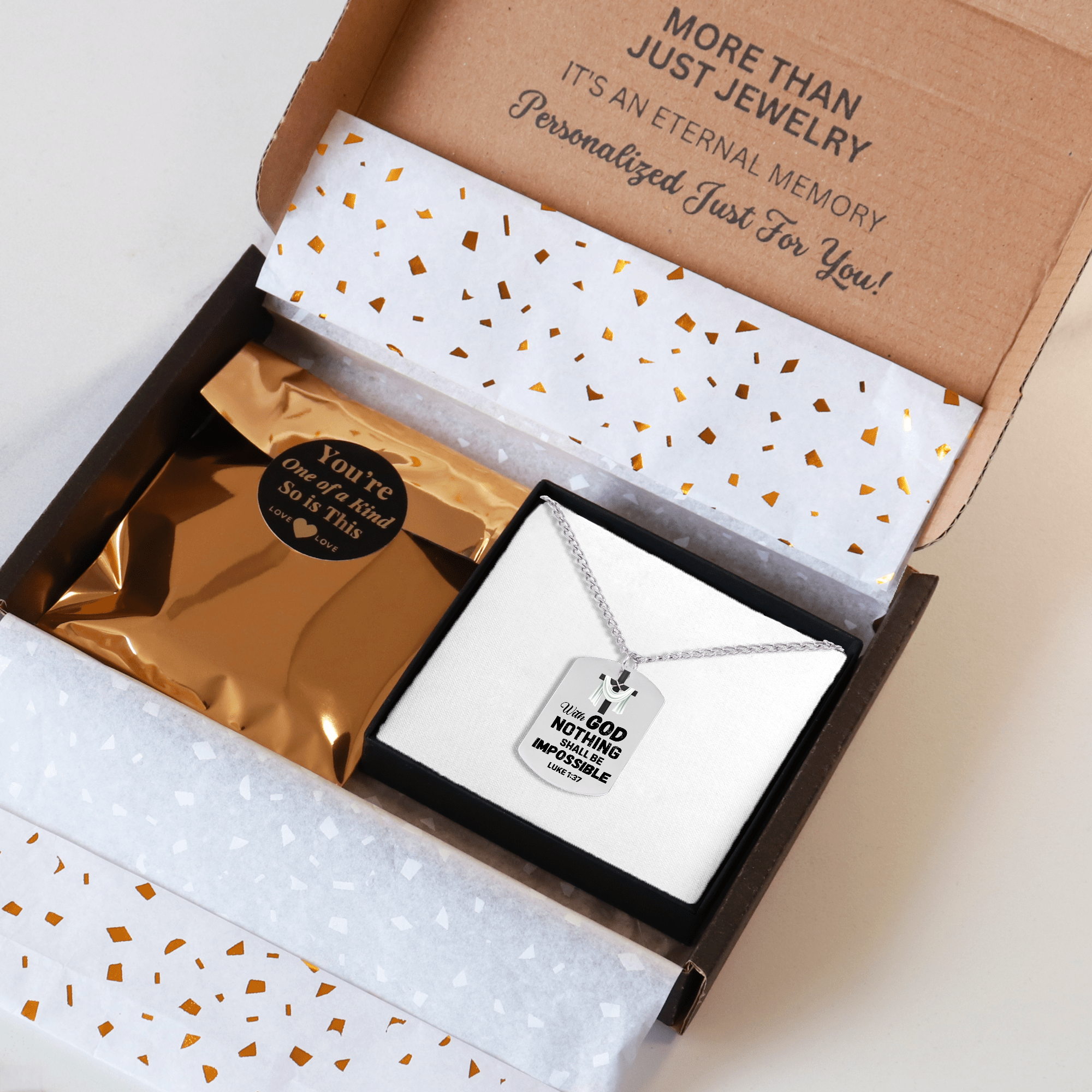 With God Nothing Shall Be Impossible Cuban Tag Necklace