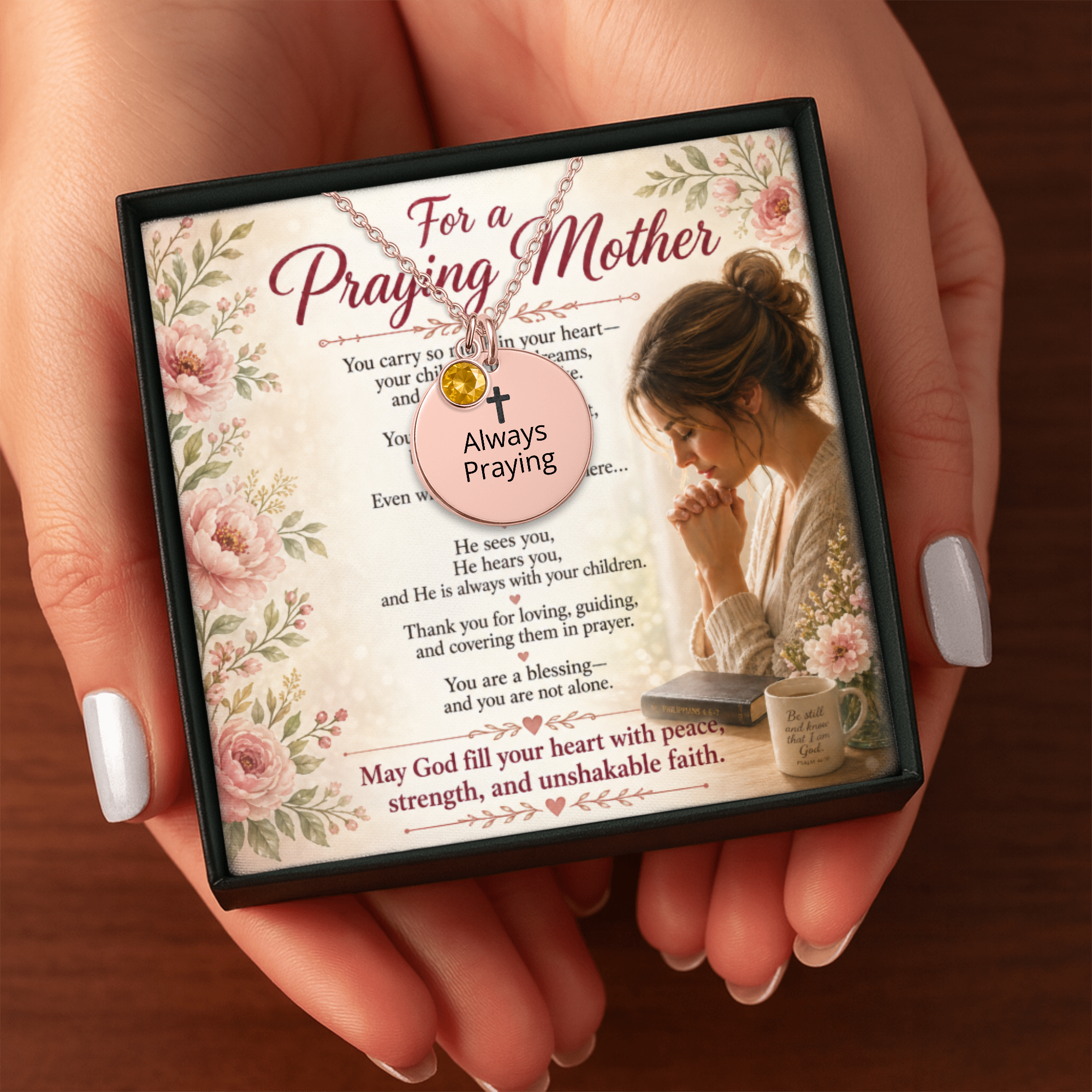Always Praying Coin Necklace with Birthstone