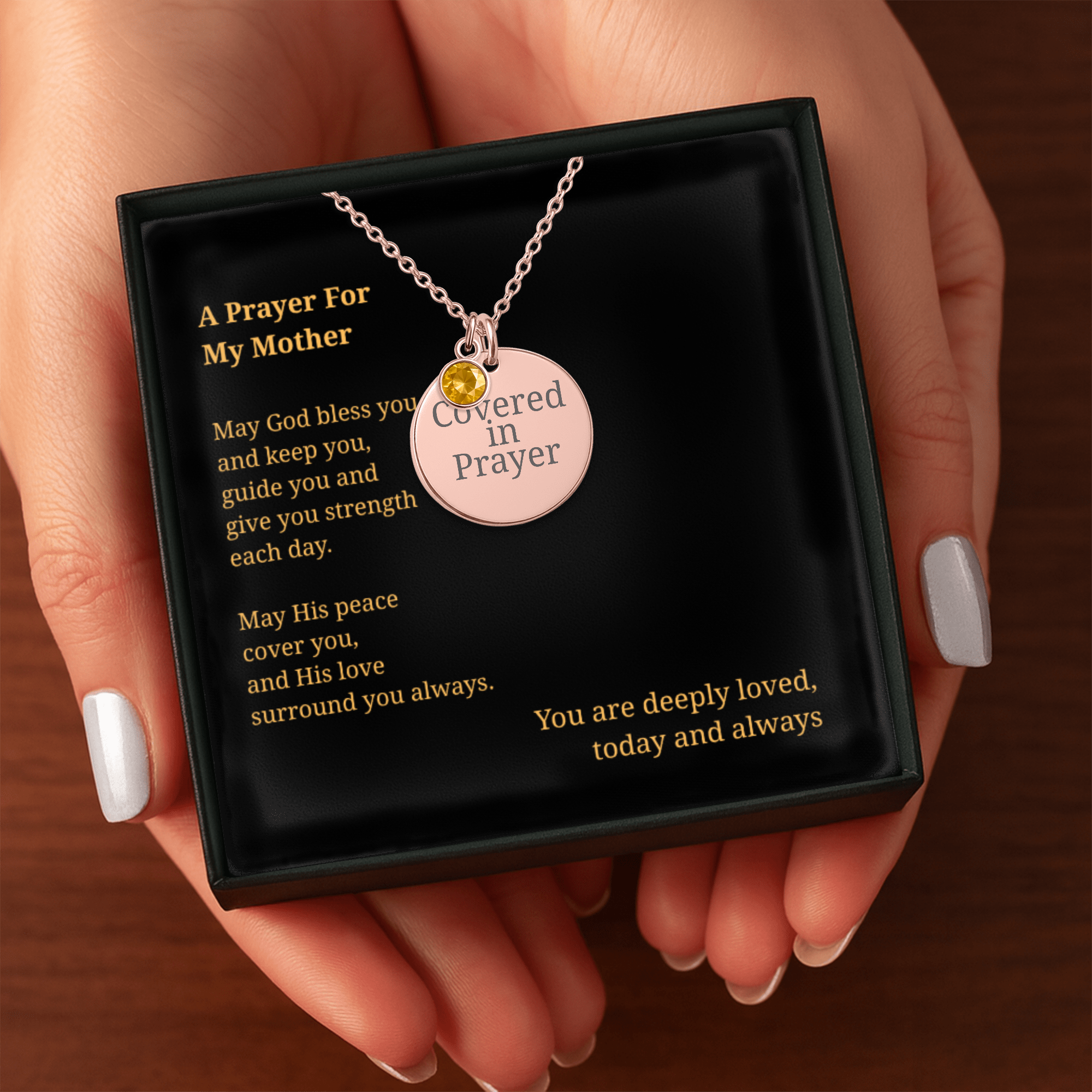 Covered in Prayer Coin Necklace for Mom with Birthstone,
