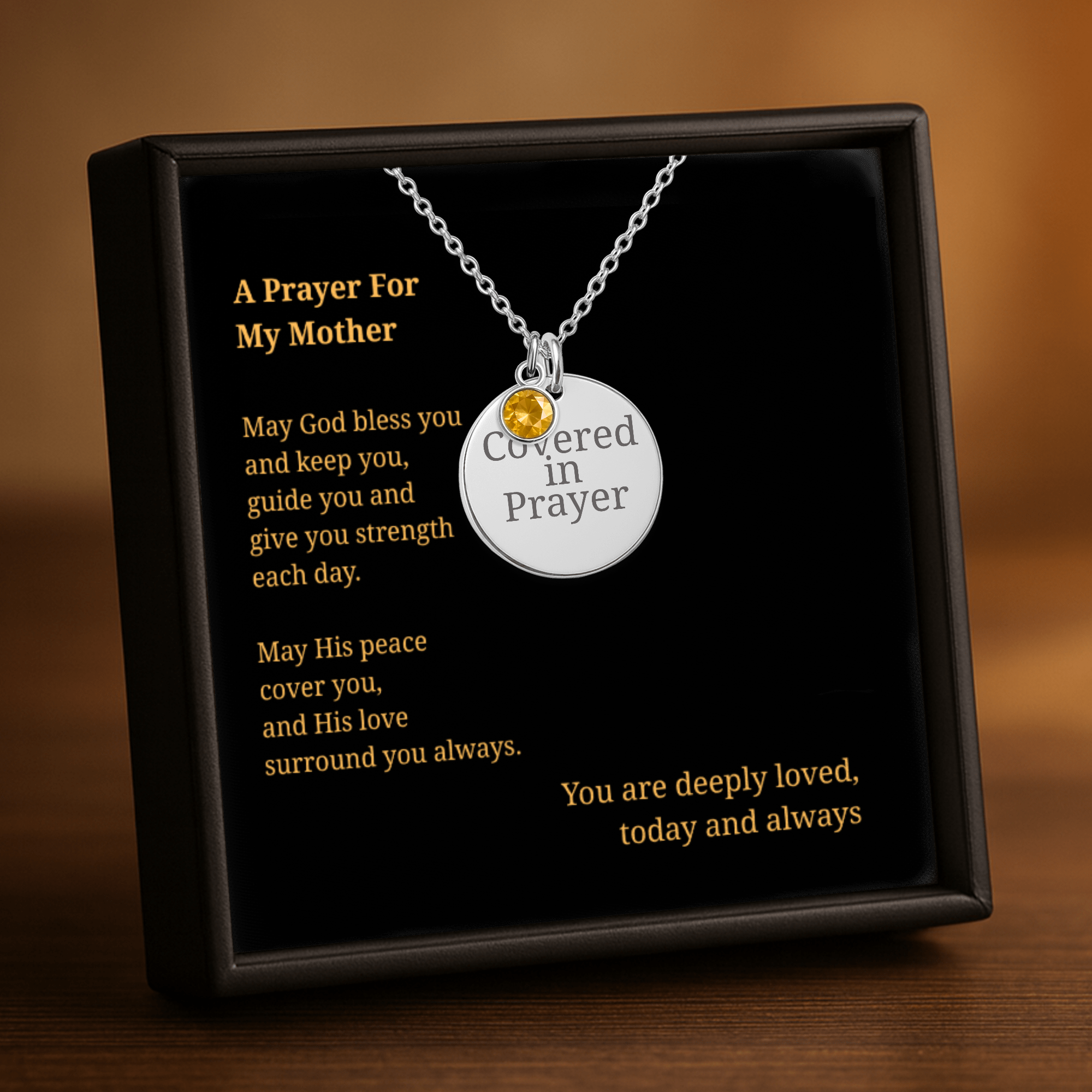 Covered in Prayer Coin Necklace for Mom with Birthstone,