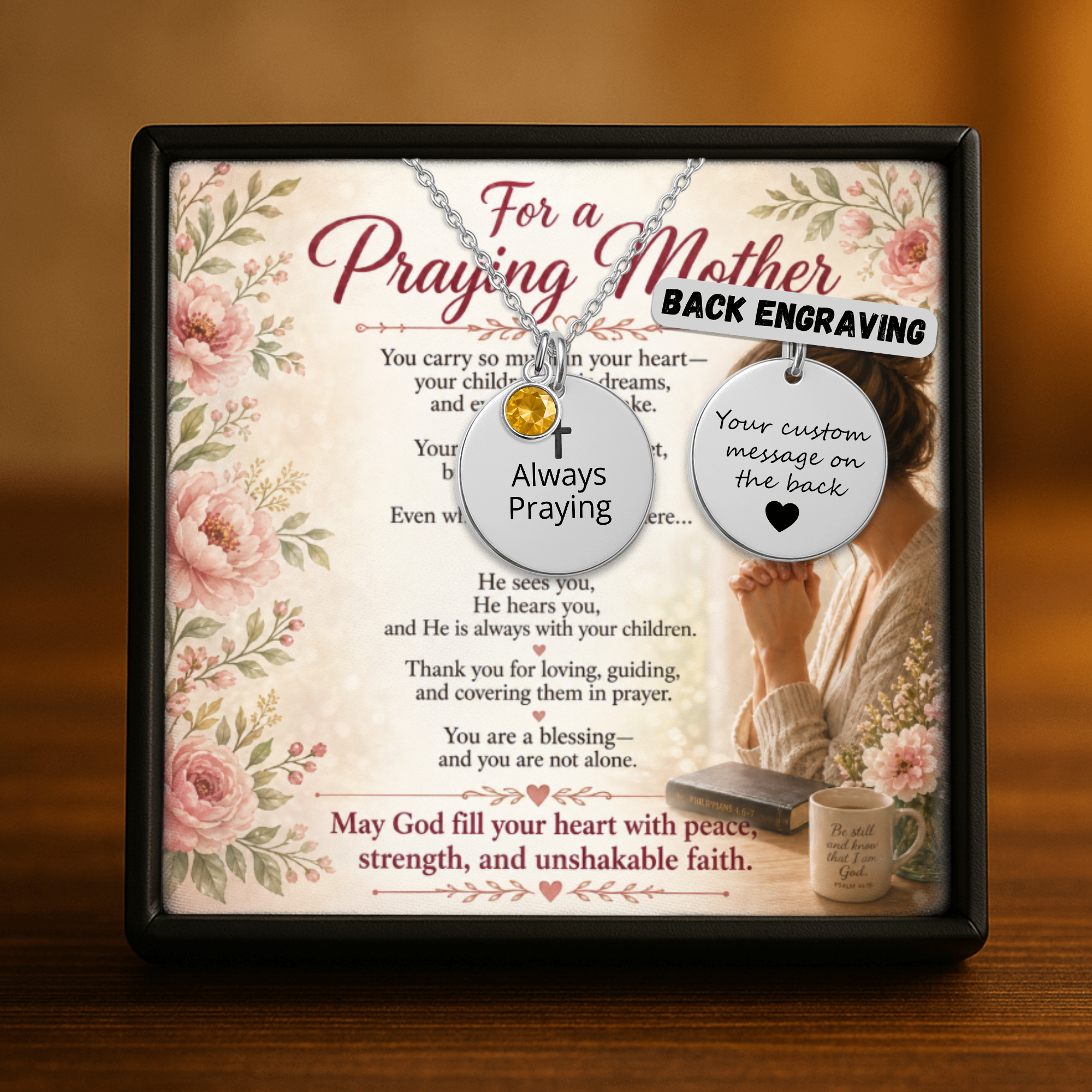 Always Praying Coin Necklace with Birthstone