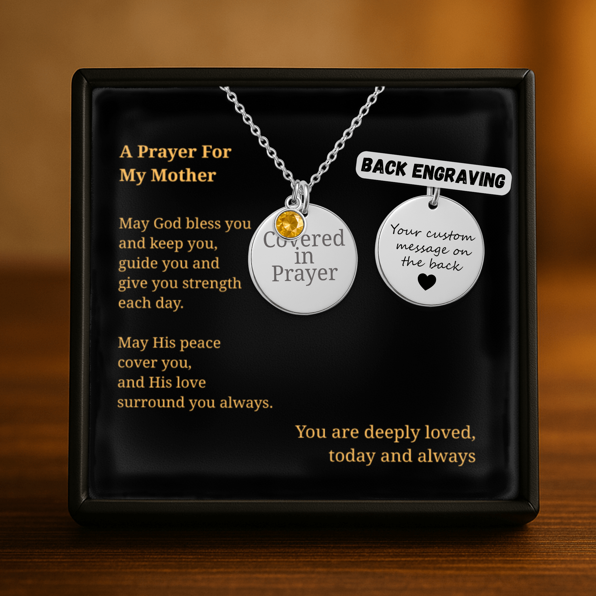 Covered in Prayer Coin Necklace for Mom with Birthstone,