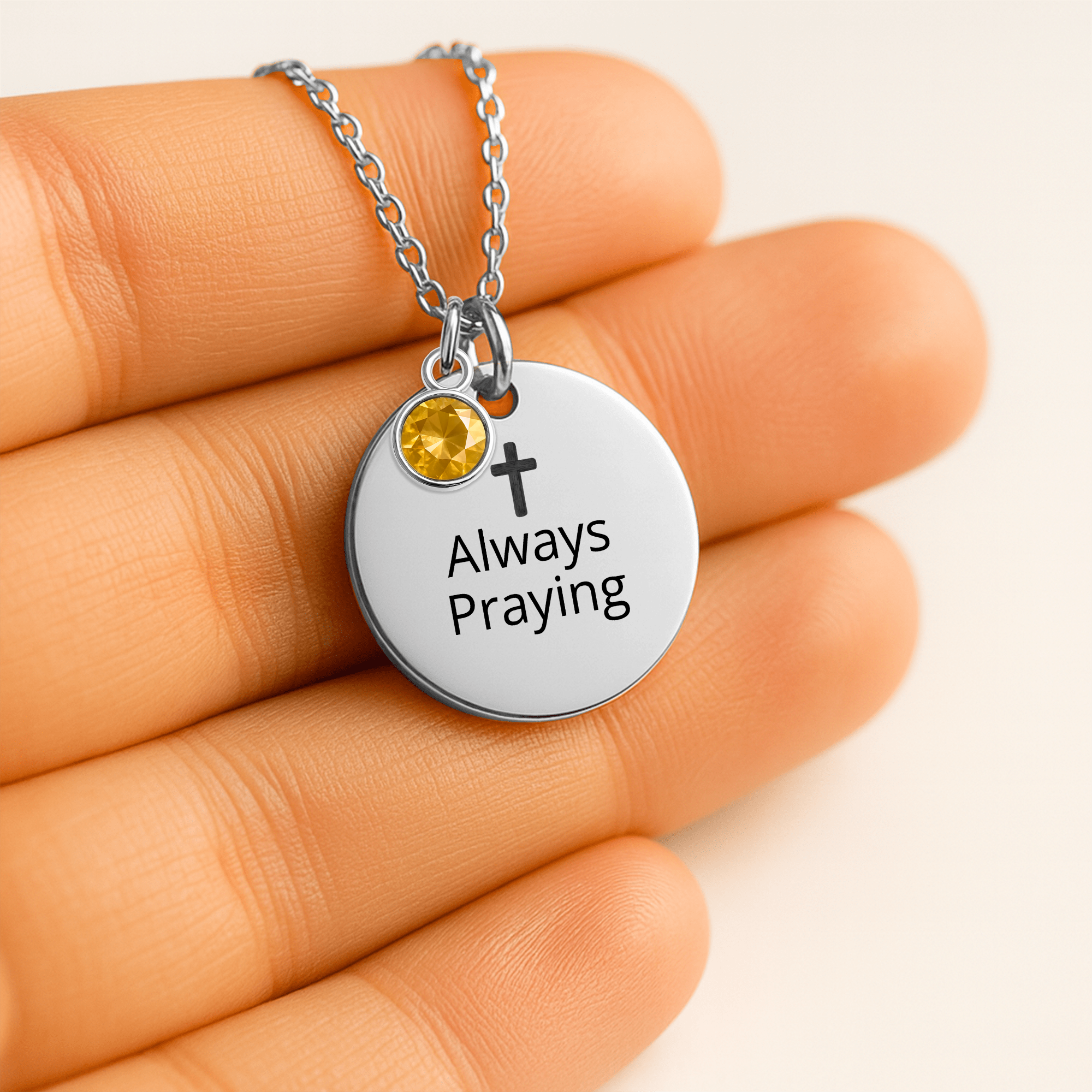 Always Praying Coin Necklace with Birthstone