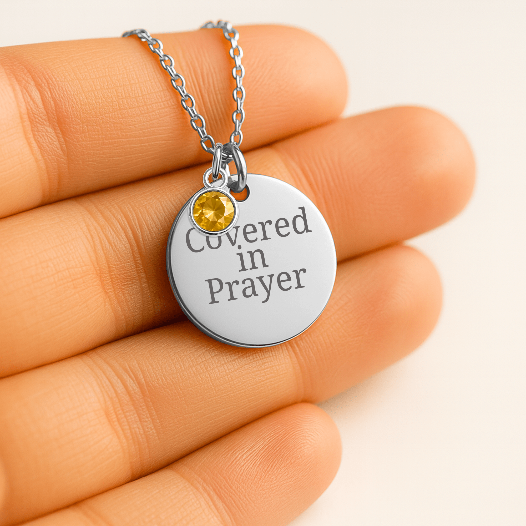 Covered in Prayer Coin Necklace for Mom with Birthstone,