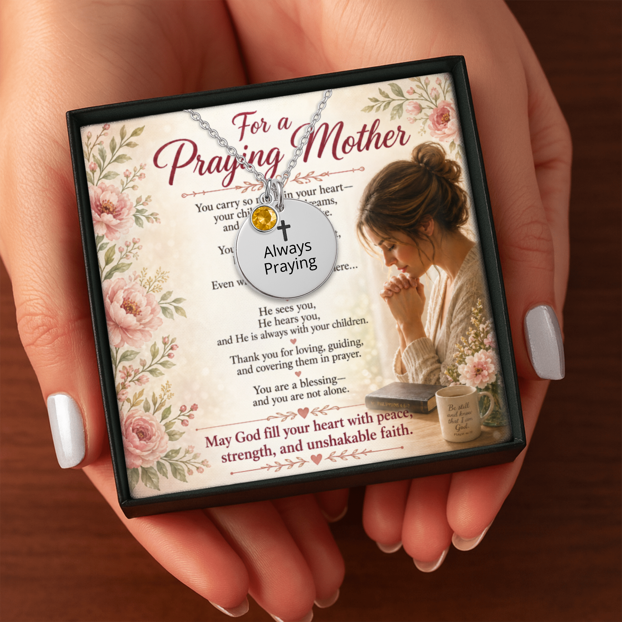 Always Praying Coin Necklace with Birthstone