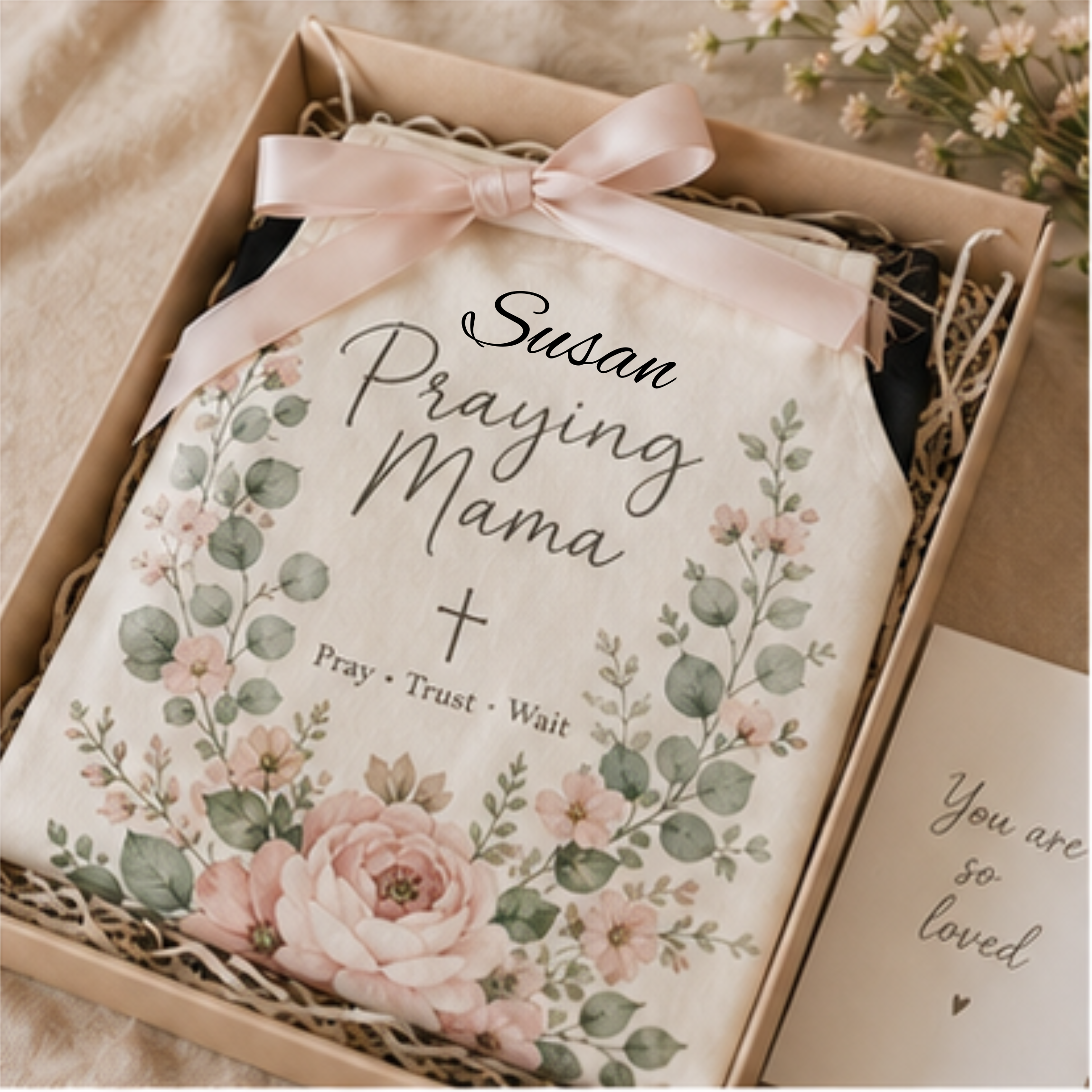 Praying Mama Apron — Floral 'Pray • Trust • Wait' Kitchen Apron for Faith-Filled Moms