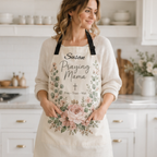 Praying Mama Apron — Floral 'Pray • Trust • Wait' Kitchen Apron for Faith-Filled Moms