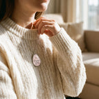Praying Mama Oval Pendant Necklace — Religious Pink Teardrop Charm