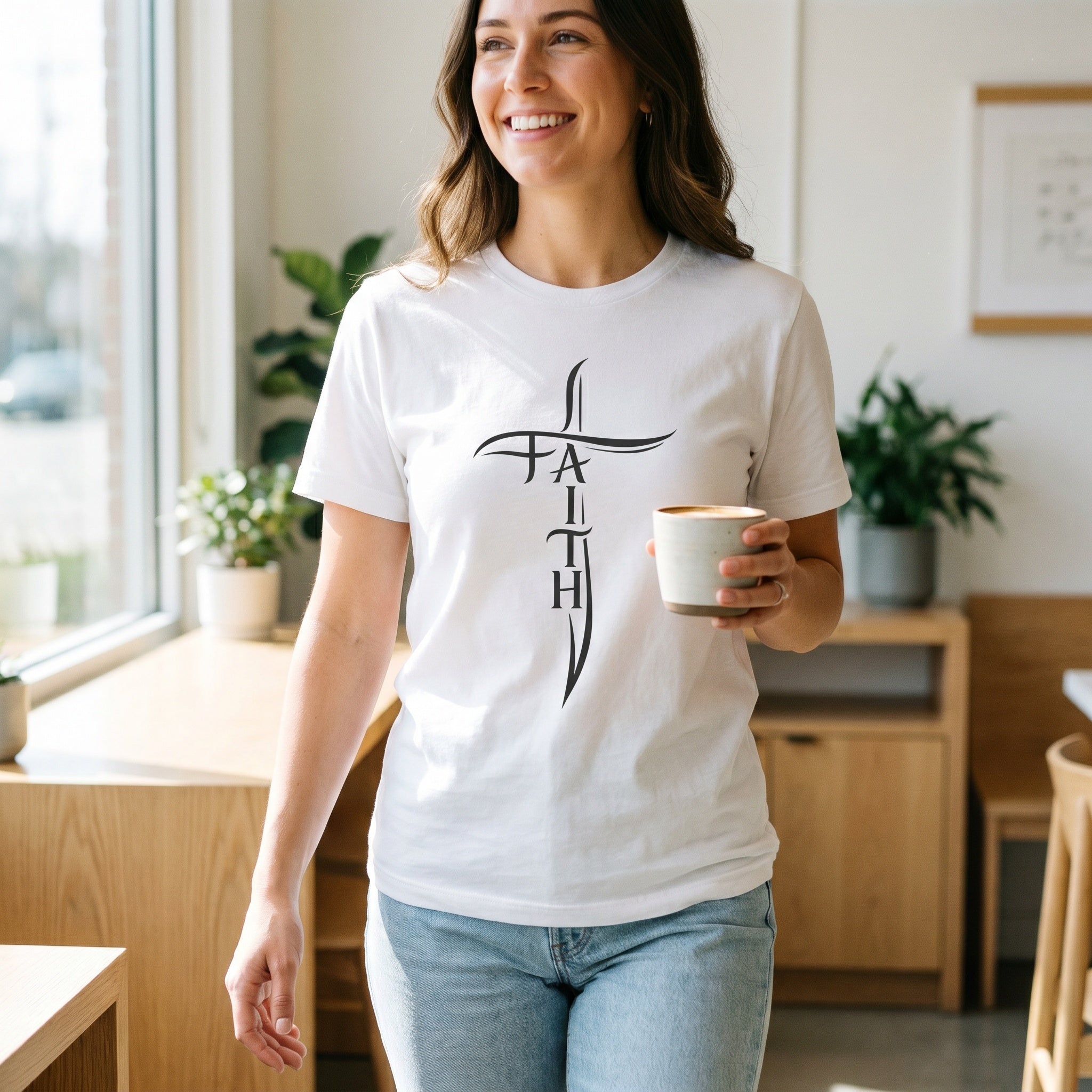 Faith Cross T-Shirt — Minimalist Vertical “FAITH” Cross Christian Tee